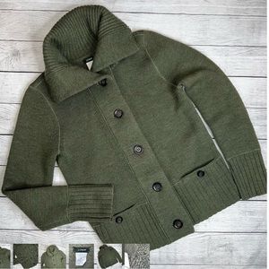 J. Crew Women's 100% Marino Wool Shawl Collar Cardigan Olive Green Size Medium